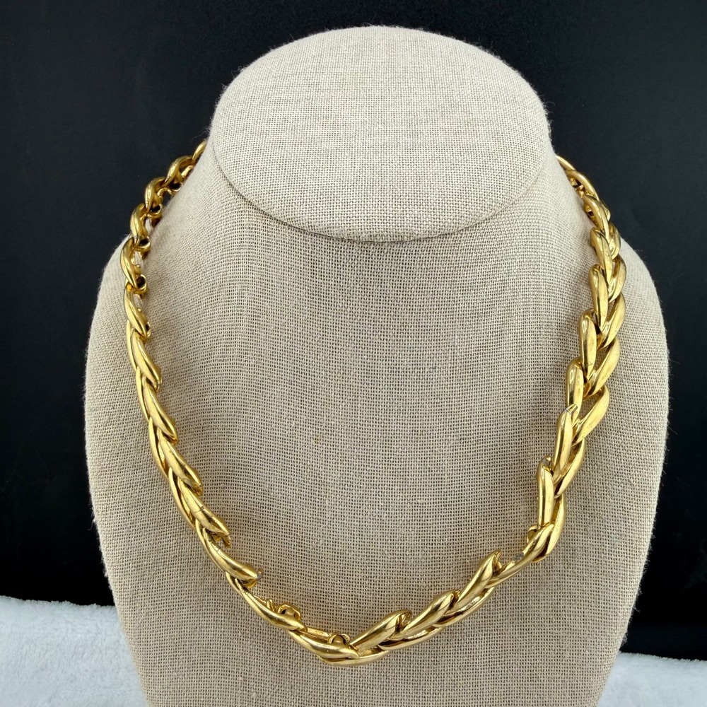 Vintage Krementz Link Necklace Gold Tone Chunky Twisted  17"